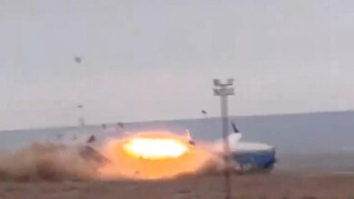 A view shows a moment of crash of an Azerbaijan Airlines’ Embraer passenger plane near the city of Aktau, Kazakhstan December 25, 2024 in this screengrab from a video obtained from social media.