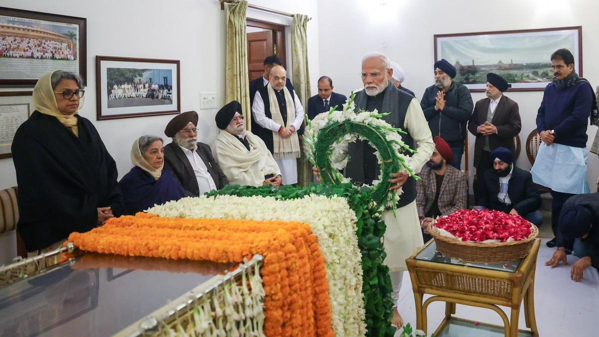 Prime Minister pays tribute to Dr. Manmohan Singh at his residence on December 27, 2024. rahul gandhi and priyanka gandhi 