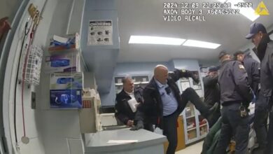 This image provided by the New York State Attorney General office shows bodycam footage of correction officers beating a handcuffed man, Robert Brooks, 43, at the Marcy Correctional Facility in Oneida County,New York ., on Dec. 9, 2024.