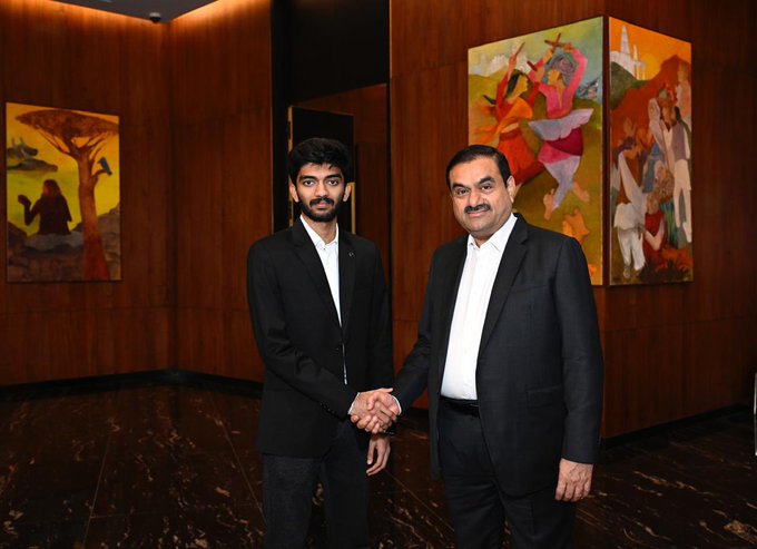 world chess champion gukesh and gautam adani